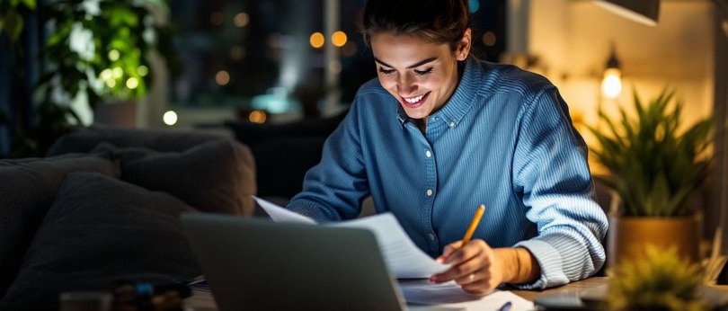 Profissional desenvolvendo trabalho acadêmico em ambiente digital