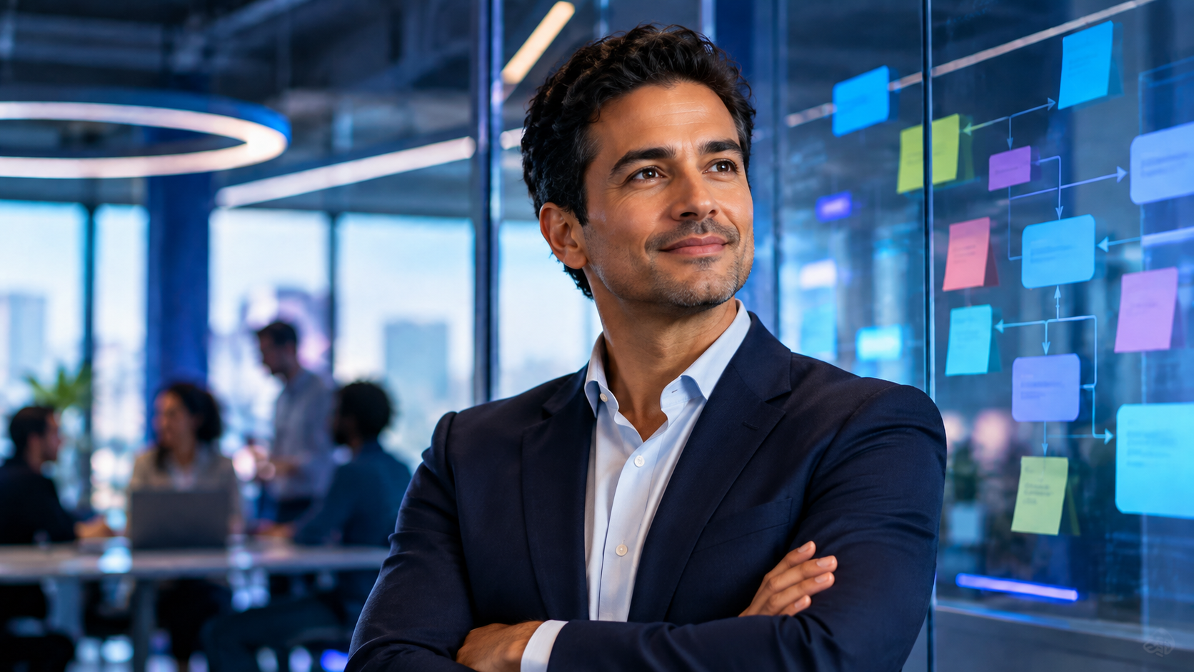 Profissional em ambiente de gestão de projetos digitais e trabalho ágil